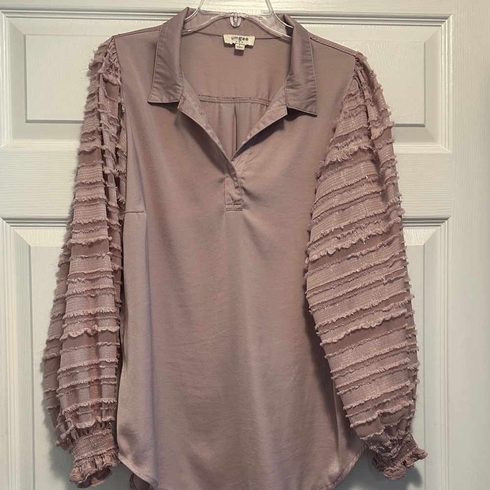 Umgee Dusty Rose Ruffle-Sleeve Pullover Blouse